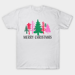 Merry Christmas greeting with whimsical trees T-Shirt